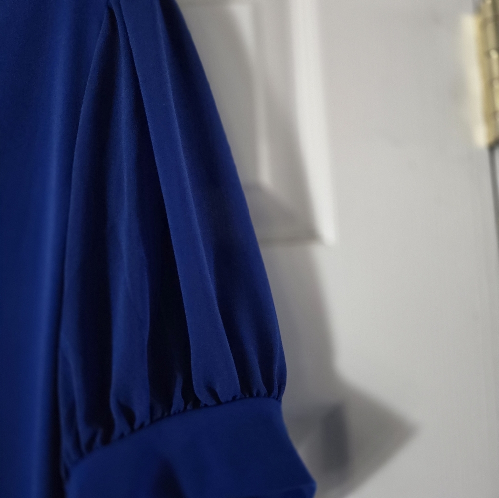 Calvin Klein Royal Blue V-Neck Puff Sleeve Top - Picture 5 of 5